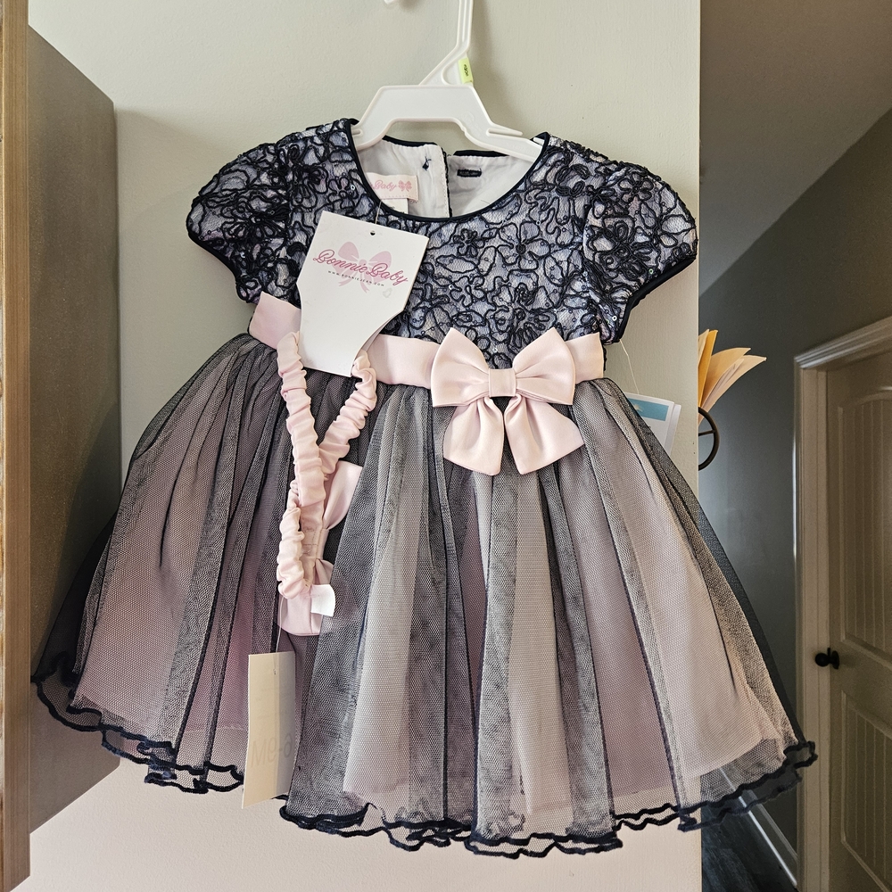 Elegant Lace Baby Dress with Pink Bow